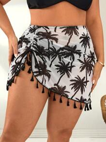 Swim Vcay Plus Size Floral Print Fringe Hem Casual Loose Cover-Up, Suitable For Vacation For Summer Beach Vacation