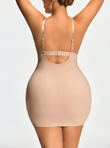 SHEIN Shape Plus Size Shaping Plunge Deep-V Shapewear Slip Body Shaper Butt Lifter With Adjustable Straps-Tummy Waist Thigh Control