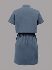 SHEIN LUNE Women's Summer Cargo Green Utility Pockets Shirt Dress, Short Bodycon - Blue - View 2