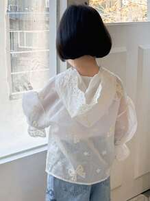 Dazy Kids Girls Embroidered Hooded Lightweight Cardigan, Spring/Summer - White - View 4