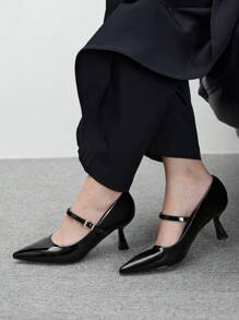 CUCCOO BIZCHIC Women's Patent Leather Pointed Toe Stiletto Heels For Daily Wear - Black - View 3