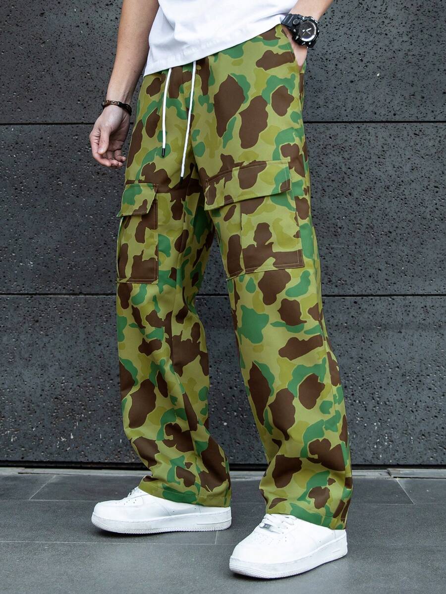 Claim Dot Men's Front Tie Pocket Casual Pants, Minimalist Design For Everyday Wear Camo Baggy Pants Baggy Camo Pants Camo Pants Men Pants Men Camouflage Pants  Men Camo Pants With A Loose Straight-Leg Style." Baggy Pants   Summer Men's Bottoms   INS The Most Popular Red Person Recommended Single Item