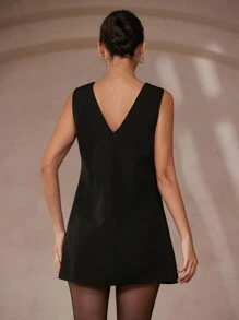 Aveloria Rosie Vestido negro corto sexy con cuello en V profundo, sin mangas, estampado degradado y remaches, de estilo vintage y romántico francés