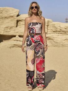 LanaWest Bohemian Style American Print Casual Pants, Simple & Fashionable For Daily Wear Fall Cloth For Women - Black - View 1