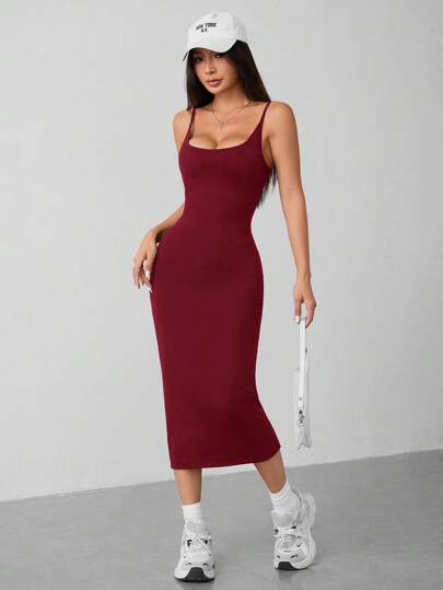 SHEIN PETITE 無地フィットペチコート カジュアルディナーデート ブラックドレス