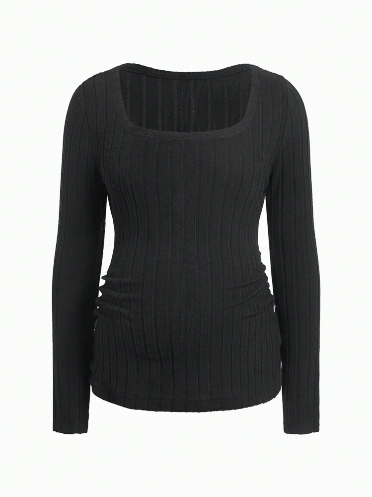 SHEIN 3 piezas Camiseta de punto acanalado de cuello redondo para maternidad de manga larga - Multicolor - Añade 7