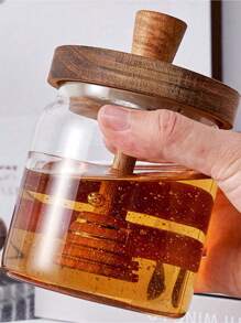 Acacia Honey Jar Lid With Dipper Wooden Cover Dip Stick Glass Container Seal Cover Storage Cover,Kitchen,Christmas Gift - Multicolor - View 1