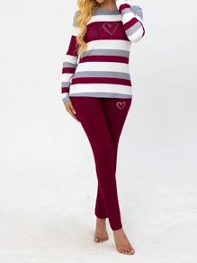 SHEIN LUNE 2 件套休闲运动条纹上衣和紧身裤套装