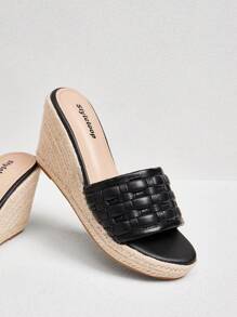 Styleloop Women's Comfortable Slip-On Wedge Sandals With Metal Chain, Black, Suitable For Casual/Outdoor Use; Women's White Thick Platform Wedge Slide Sandals