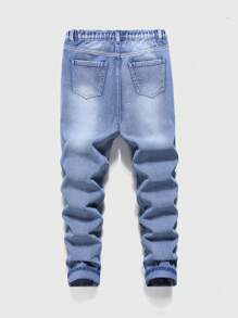 Teenage Boys' New Applique Patchwork Ripped Skinny Fit Distressed Denim Jeans - Light Wash - View 2