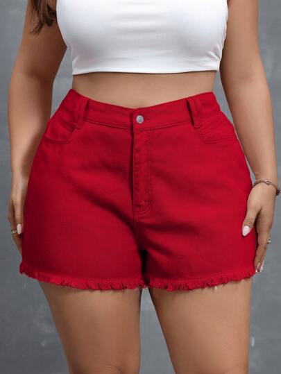 SHEIN Essnce Plus Size Denim Shorts, Casual & Fashionable For Everyday Wear