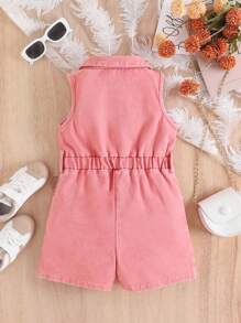 Moda para bebé (niña) estilo dulce de la calle, mono sin mangas de tela vaquera rosa, verano - Rosa - Ver 2