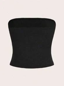 INAWLY Top corto senza spalline da donna con disegno in 3D a fiori - nero - Visualizzare 2