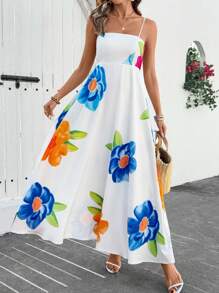 Breezaya Women's Casual Vacation Fresh Printed Spaghetti Strap Backless Dress