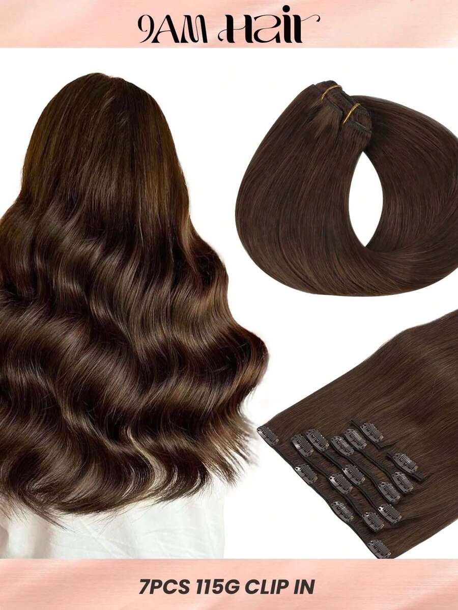 7PCS Straight Clip In Hair Extensions 100% Real Human Hair 14-24 Inch 115G Double Weft Invisible Clip Hair Extensions Remy Natural Human Hair For Women Girls Daily Use - S2A - View 1