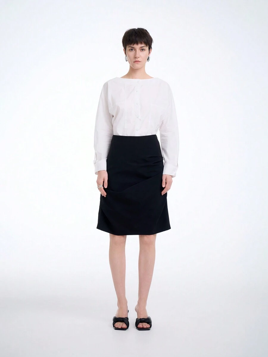 SHEIN Clasi Casual & Commute Plain Asymmetric Ruffle Skirt - Black - View 1