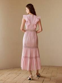 MOTF PREMIUM CONTRAST LACE RUFFLE TRIM DRESS - Pink - View 6