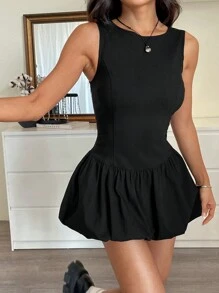 SHEIN EZwear 女士纯色无袖花朵迷你连衣裙