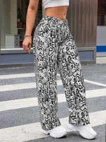 SHEIN ICON Quần Jeans Ống Đứng Cạp Thấp In Họa Tiết Da Rắn - Nhiều màu - Xem 6