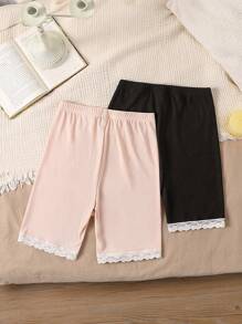 Set de 2 piezas de mallas cortas con adorno de encaje en color carne y negro para adolescentes - Multicolor - Ver 2