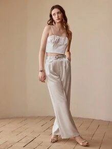 MOTF PRESS CREASE WIDE LEG SUIT PANTS - Khaki - View 3