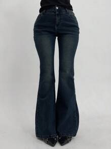 DAZY Women's Washed & Distressed Slim Flare Leg Jeans