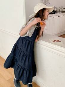 Dazy Kids Tween Girl Denim Pinafore Dress,Girls Summer Outfits,Back To School Clothes - Dark Wash - View 7