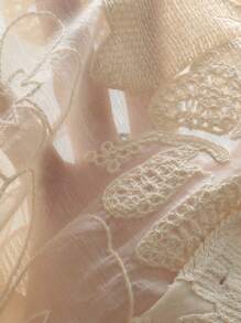 SHEIN Privé 女士 3D 花卉蕾丝拼接设计优雅衬衫 - 杏色 - 查看 7