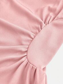 SHEIN Girlism Teen Girl Solid Color Square Neck Ruched Waist Casual Elegant Strap Pink Dress - Pink - View 3
