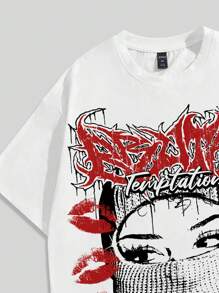 ROMWE MEN Street Life 2pcs Men's Street Portrait Print Short Sleeve T-Shirt And Shorts Set, Suitable For Everyday Wear In Spring/Summer - White - View 4