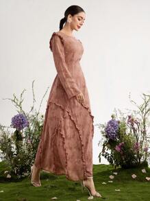 Graceveil Langes Damen-Kleid im arabischen Stil mit Ausschnitt und Rüschen