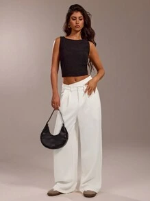 SHEIN Forever 21 Wiosna i lato Kobiety Romantyczne/Prom/Formalne/Urodziny/Ubrania z lat 90./Biznesowe, swobodne damskie/Eleganckie/Stroje zachodnie/Wyjścia/Moda/Swobodne/Ubrania Y2k/Klub/Biuro/Koktajlowe/Vintage/Obcisłe/Stroje rave Festiwal/Zabawne/Eleganckie/Stare pieniądze/Streetwear/Stroje wakacyjne/Stroje na koncert country/Ubrania robocze/Skromne/Wiosenna przerwa/Stroje na wieczór panieński/Koncert/Baddie/Podstawowe/Niski stan/Luźne/Proste nogawki/Szerokie nogawki/Dysymetryczne białe spodnie