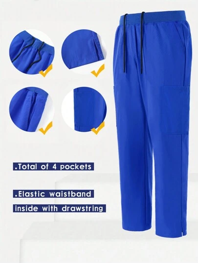 Manfinity Homme Men's Solid Color Front Tie Pocket Design Casual Scrubs Pants