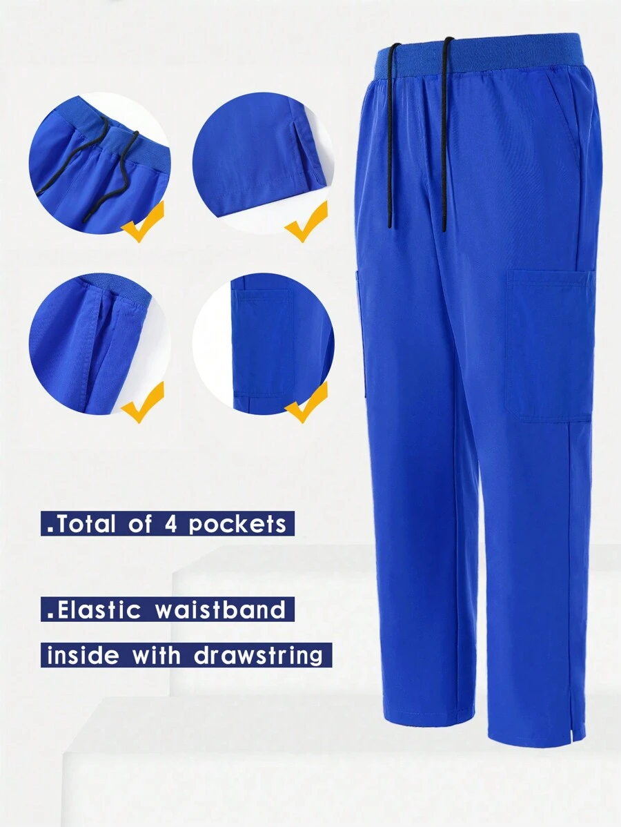 Manfinity Homme Pantalones casuales de unicolor para hombres con diseño de bolsillo con lazo delantero - Azul - Ver 1