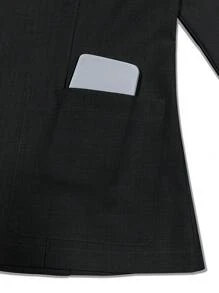 Franclia 女士秋冬条纹拼布长袖纽扣西装外套，休闲办公装 - 黑色 - 查看 4