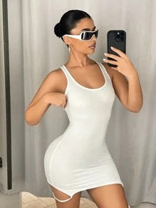 SHEIN ICON Đầm Bodycon Mini 2 Mảnh Có Thể Chuyển Đổi - Đen và trắng - Xem 3