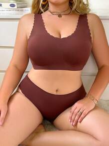 Plus Size 2pcs Casual Solid Color Minimalist Underwear Set