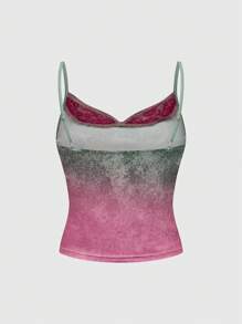 ROMWE J-Fashion Plus Size Y2K Harajuku Gyaru Bicolor Wing & Rose Print Patchwork 2 In 1 Camisole - Multicolor - View 2