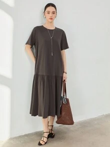 Dazy-Less Patchwork Straight Midi Dress Old Money Style Business Casual Women - Dark Grey - View 6