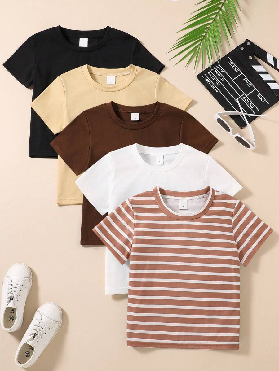 SHEIN Explorewe Camiseta de manga corta casual, versátil y sencilla para niño - Multicolor - Ver 1