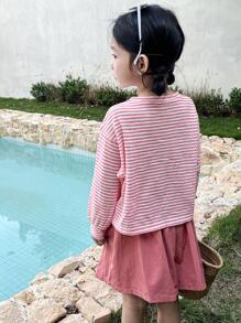 DAZY 2 件套年轻女孩休闲简约长袖上衣和短裤套装，日常穿着 - 粉色 - 查看 6