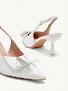 CUCCOO CHICEST Élégants talons hauts à bout pointu avec nœud papillon, élégantes et classiques mules à bouts pointus enrobé blanc brillant, pour femmes. Convient pour les rendez-vous, le thé de l'après-midi, les fêtes romantiques, la Saint-Valentin, les trajets et les tenues de soirée formelles