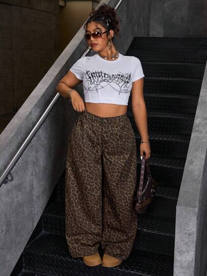 SHEIN ICON Y2K 街头服饰 加大码 宽松豹纹牛仔裤