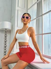 Core Rhythm Quần short chạy bộ thể thao yoga cạp chun chữ cái cho nữ, quần short tập gym, quần short đi xe đạp - Đỏ - Xem 5