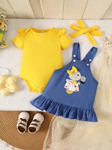 Baby Mädchen Bodysuit & Latz-Rock & Haarband