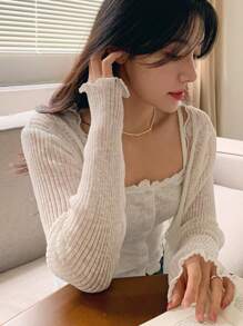 DAZY 女士花卉印花半透明宽松开衫 秋冬 - 白色 - 查看 5