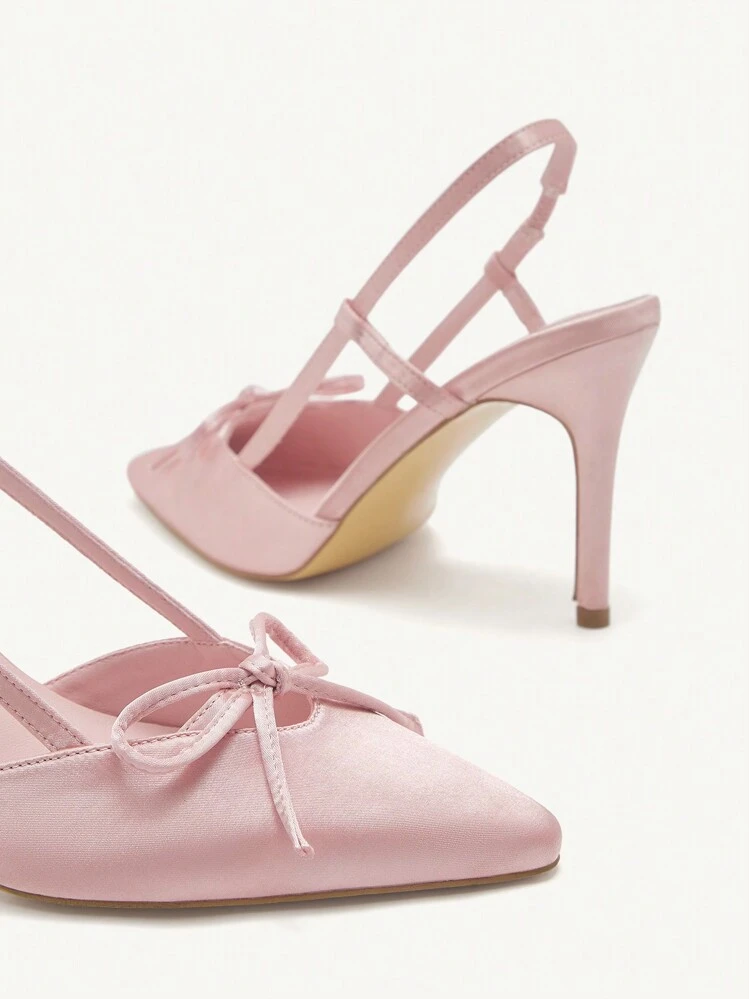 CUCCOO CHICEST Women's Pointed Toe Bowknot Stiletto High Heels, Elegant, Sweet, Romantic, Minimalist Light Pink Satin Ladies' Pumps, Shoes, Formal Dress Shoes For Afternoon Tea, Date, Fashion Party, Work Outfit, Graceful Styling, Versatile Basic, Halloween For Christmas - Pink - View 7
