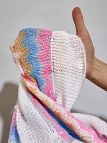 BamGleam Women Striped V-Neck Ruffle Patchwork Slim Sweater Dress - Multicolor - View 8