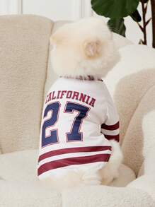 PETSIN 1 pieza Vintage Rayas Blanco Letras y Números Gráfico Chaleco para Mascotas Gatos Perros, Diseño Fresco Casual Transpirable y Cómodo