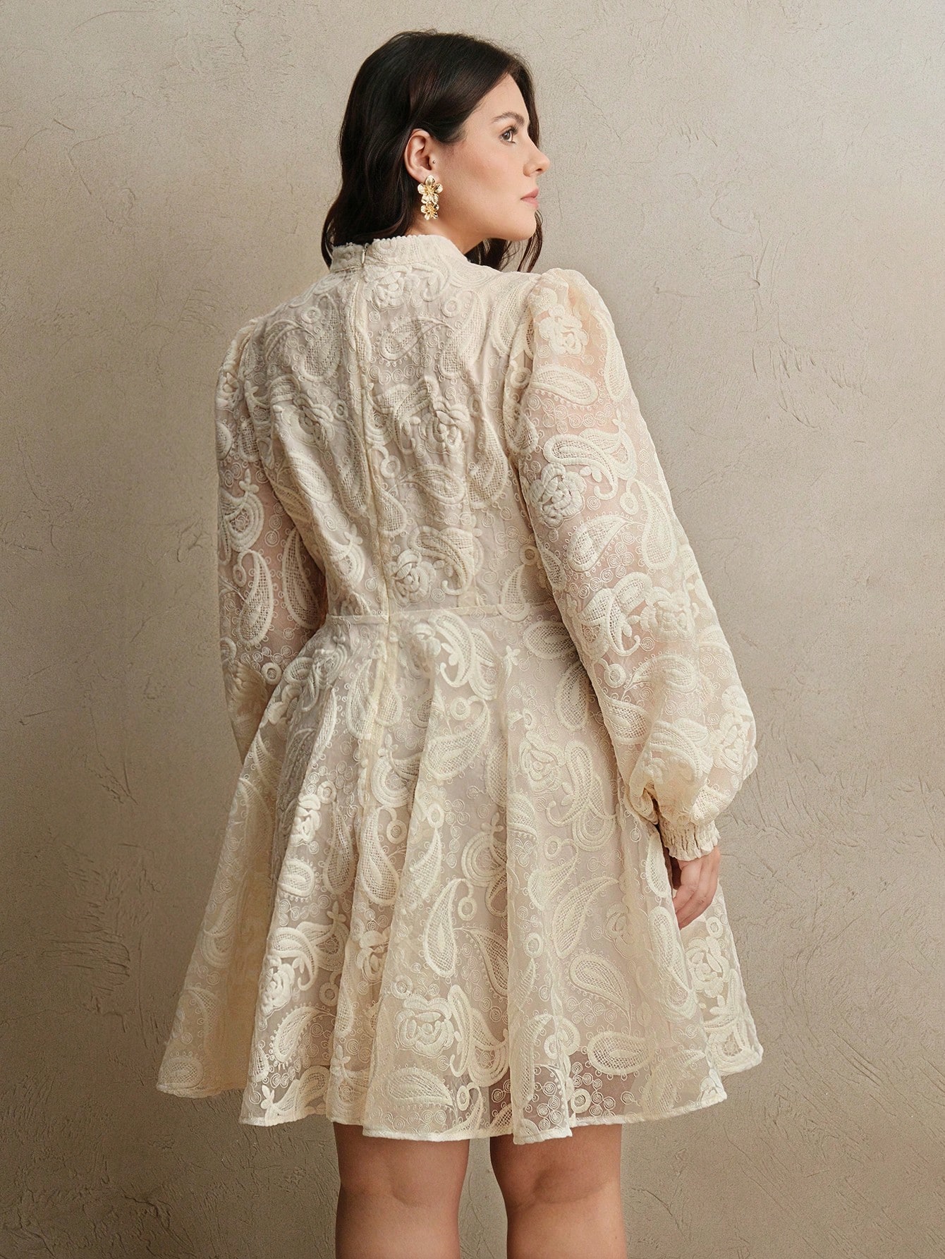 Anewsta فستان نسائي أنيق مطرز بالزهور ذو أكمام فان...